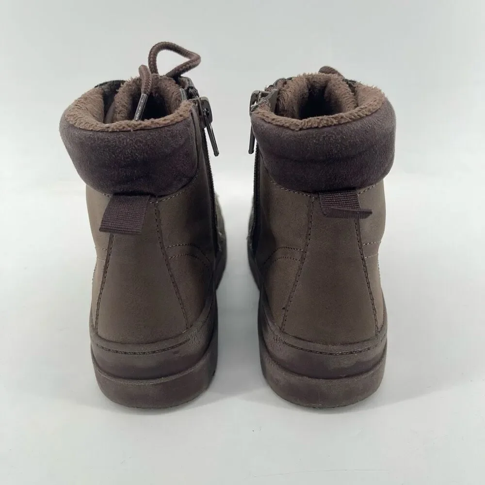 H&M Boys Size 1 Brown Faux Suede Moc Toe Lace Up Zip Chunky Sole Utility Boots